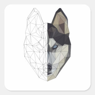 Husky Wolf Dog Puppy Animal - Low Poly Geometric Square Sticker