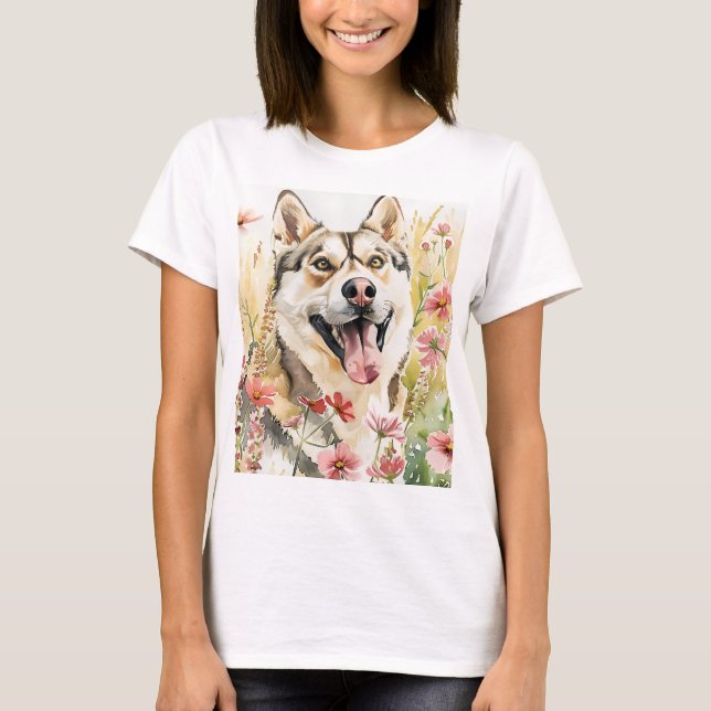 Husky Women’s T-Shirt – Watercolor Dog Tee (Front)