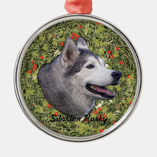 Husky Wreath Metal Tree Decoration (Front)