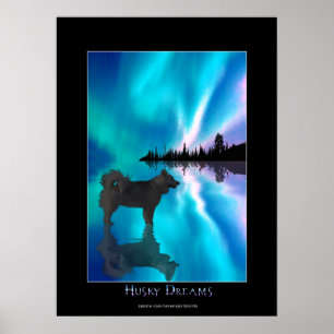 Husky & Yukon Wilderness Northern Lights Art Poster