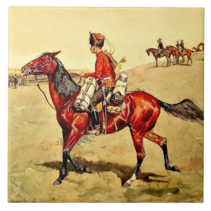 Hussar Russian Guard Corps, Remington painting Ceramic Tile
