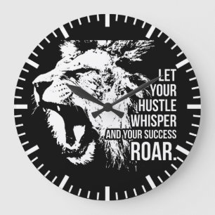 Hustle and Success - Work Hard - Lion Motivational Large Clock