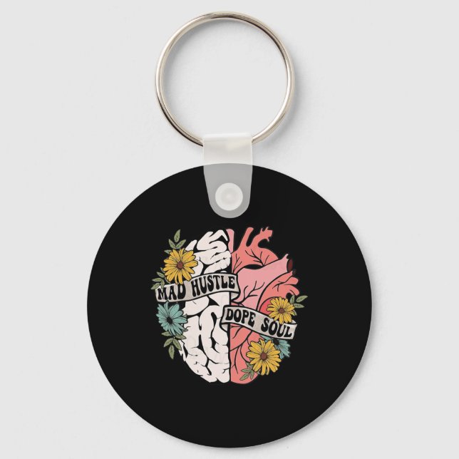 Hustle Drug Soul Floral Brain Mental Health Awaren Key Ring (Front)