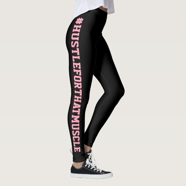 #Hustle For That Muscle Black Pink Workout Leggings (Right)