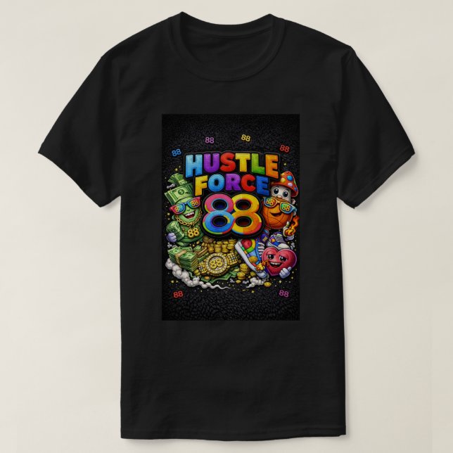 Hustle Force 88 Black T Shirt (Design Front)