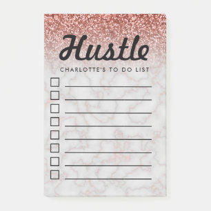 Hustle Fun To Do List Rose Gold Marble Custom Name Post-it Notes