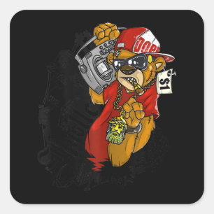 Hustle Hard Hip Hop Teddy Bear Gangster Rap Square Sticker