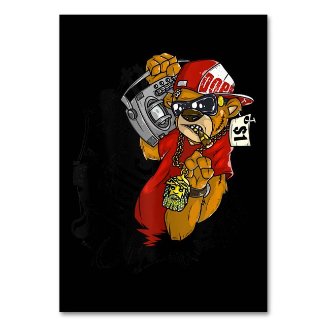 Hustle Hard Hip Hop Teddy Bear Gangster Rap Table Number (Front)