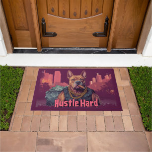 Hustle Hard - Pitbull Dog with Money and Cigar Doormat