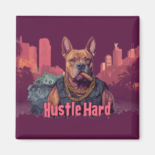 Hustle Hard - Pitbull Dog with Money and Cigar Magnet