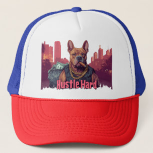 Hustle Hard - Pitbull Dog with Money and Cigar Trucker Hat