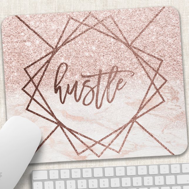Hustle Rose Gold Marble Blush Pink Faux Glitter Mouse Pad (Creator Uploaded)