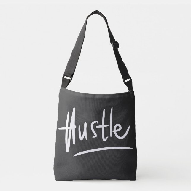 Hustle White Typography Crossbody Bag (Front)