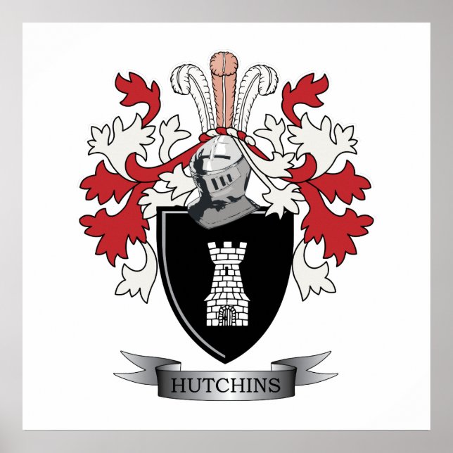 Hutchins Family Crest Coat of Arms Poster (Front)