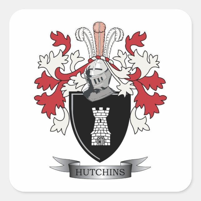Hutchins Family Crest Coat of Arms Square Sticker (Front)