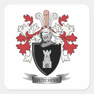Hutchins Family Crest Coat of Arms Square Sticker