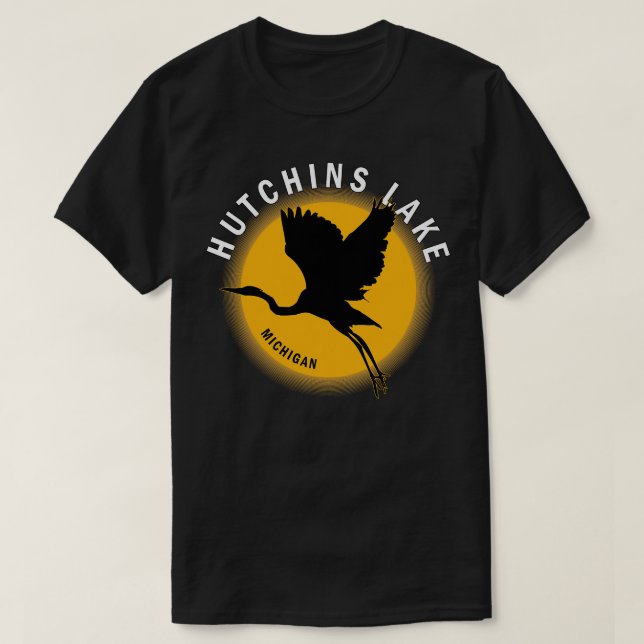 Hutchins Lake in Michigan Heron Sunrise T-Shirt (Design Front)