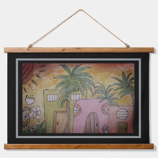 Huts & Palm Trees Hanging Tapestry (Front)
