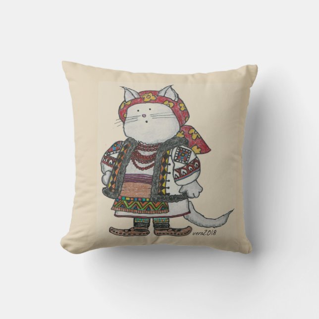 Hutsul Cats Ukrainian Folk Art Cushion (Front)
