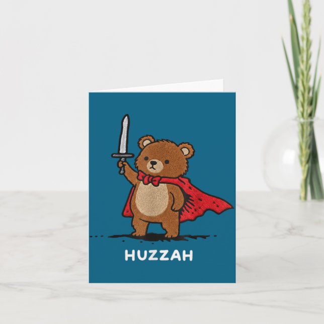 Huzzah Bear Knight Funny Sword Meme Quote  Card (Front)