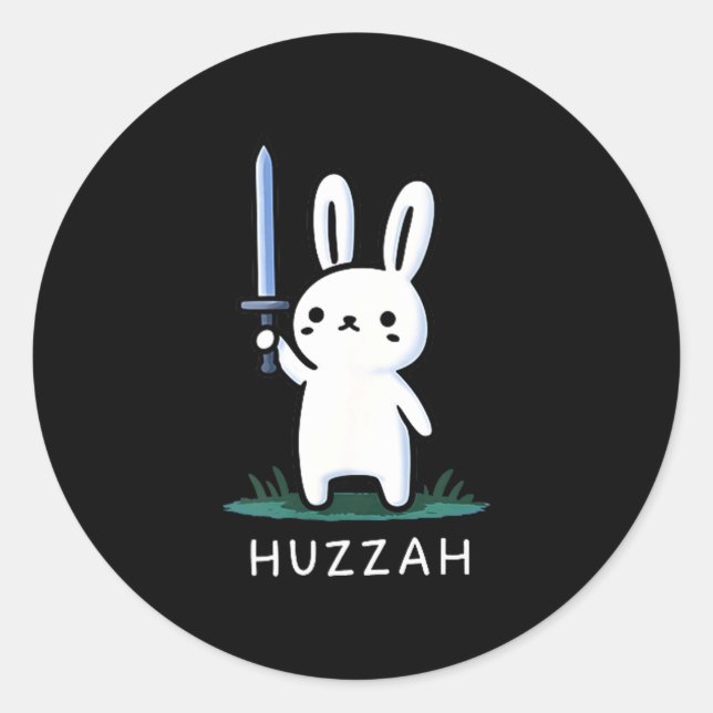 Huzzah Bunny Knight Funny Sword Classic Round Sticker (Front)