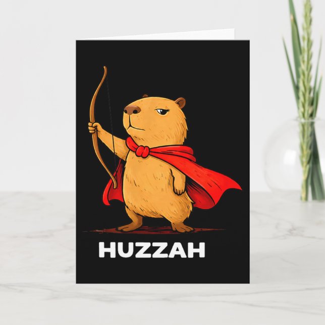 Huzzah capybara archer funny bow meme novelty humo card (Front)