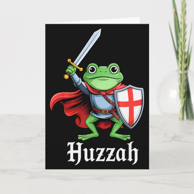 Huzzah Frog Knight Funny Sword Meme Quote Medieval Card (Front)