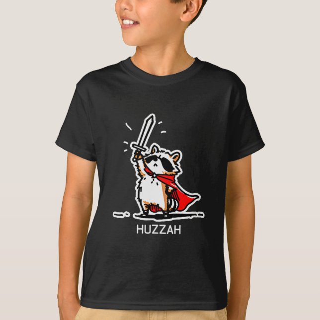 Huzzah Raccoon Knight Funny Sword Meme Quote  T-Shirt (Front)