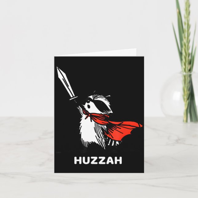 Huzzah Racoon Knight Funny Sword Meme Quote  Card (Front)
