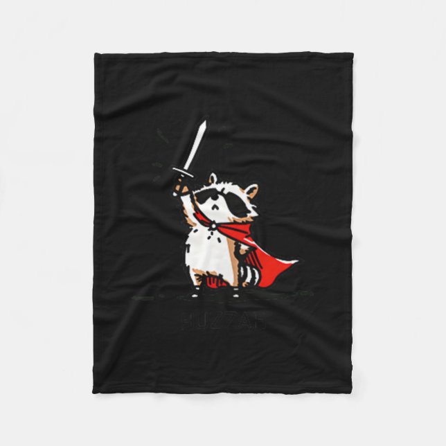Huzzah Racoon Knight Funny Sword Meme Quote  Fleece Blanket (Front)