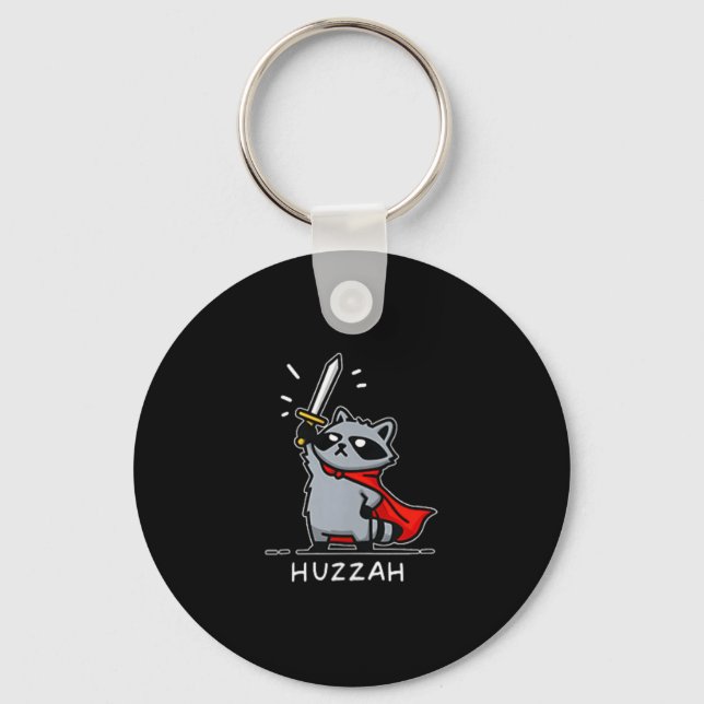Huzzah Racoon Knight Funny Sword Meme Quote  Key Ring (Front)