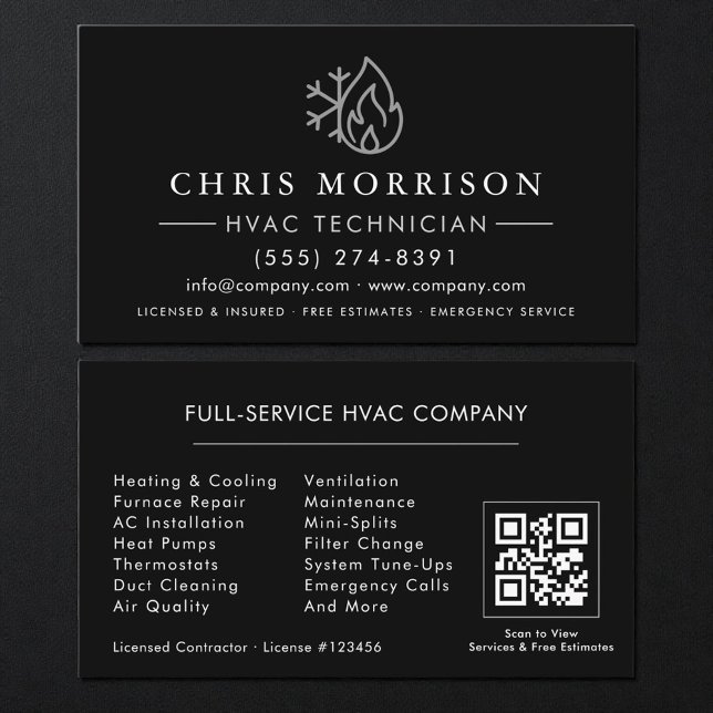 HVAC Black Silver QR Code Business Card (Creator Uploaded)