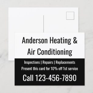 HVAC Business Name Phone Number Offer Black White Postcard