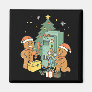 Hvac Gingerbread Christmas Technician Construction Magnet