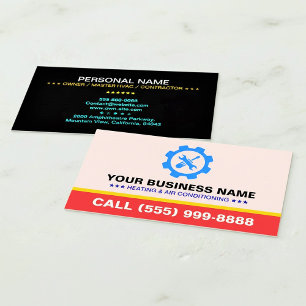HVAC Heating Air Conditioning Logo Biz   Black Red Business Card