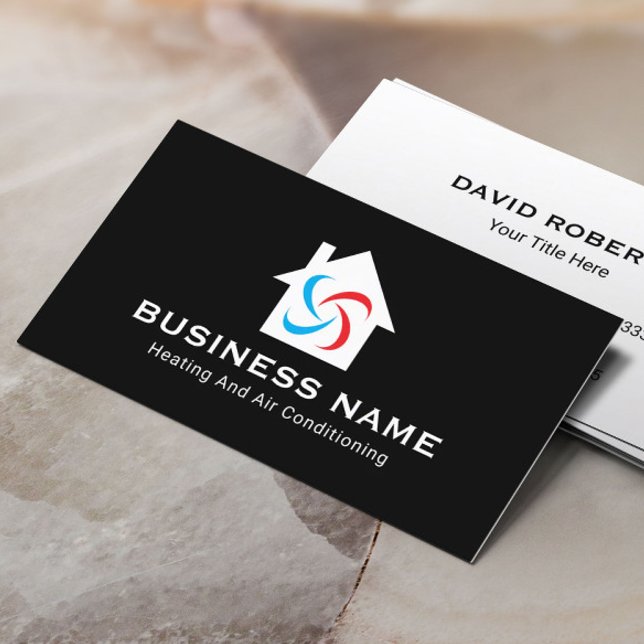 HVAC Heating & Air Conditioning Plain Black Business Card (Creator Uploaded)
