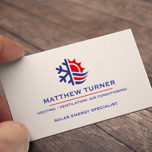HVAC Heating and Cooling Services Red Blue Business Card