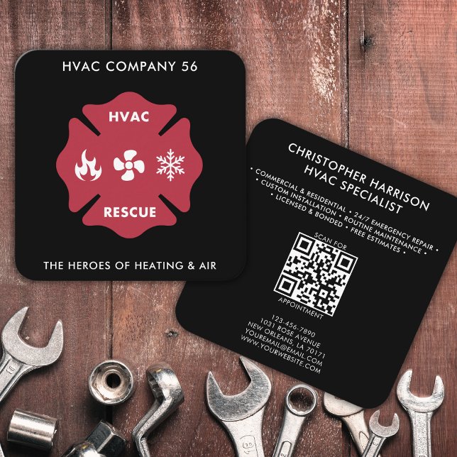 HVAC Heating Cooling Specialists Modern QR Code  Square Business Card (Fully editable to suit your business needs. Logo can be replaced & colors changed too.
)