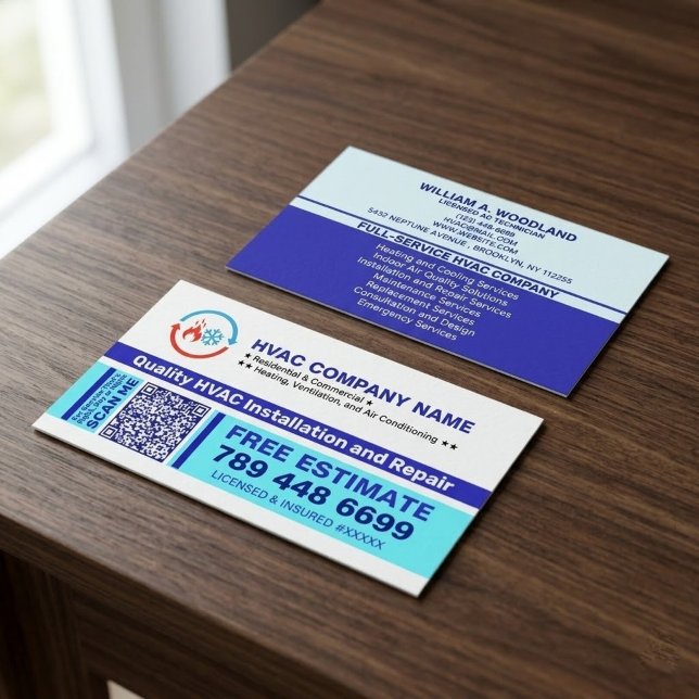 HVAC Logo & Qr Code & Slogans | Install & Repair Business Card (professional hvac repair cards, air conditioning installation cards, custom logo for hvac company)
