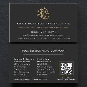 HVAC Services Black Gold QR Code Business Card