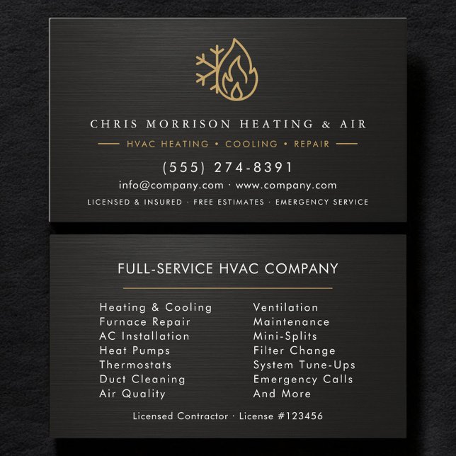 HVAC Services Company Black Gold Metallic Business Card (Creator Uploaded)