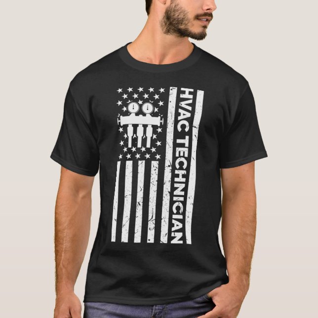 Hvac Tech Gift TShirt Flag  (Front)