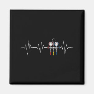 Hvac Technician Ekg Heartbeat Vintage Funny Hvac T Magnet