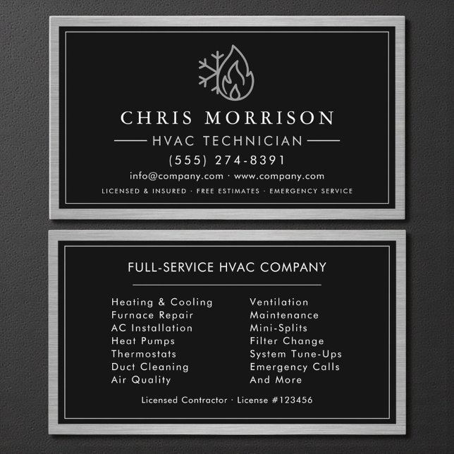 HVAC Technician Industrial Metallic Business Card (Creator Uploaded)