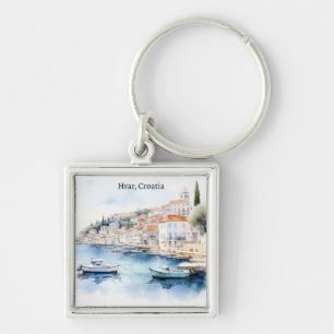 Hvar Croatia Watercolor Travel Key Ring
