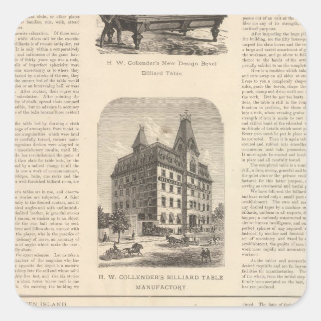 HW Collender B Kreischer and Son Square Sticker (Front)