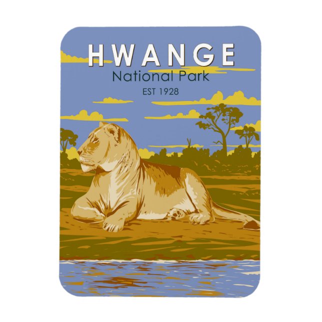Hwange National Park Zimbabwe Travel Art Vintage Magnet (Vertical)
