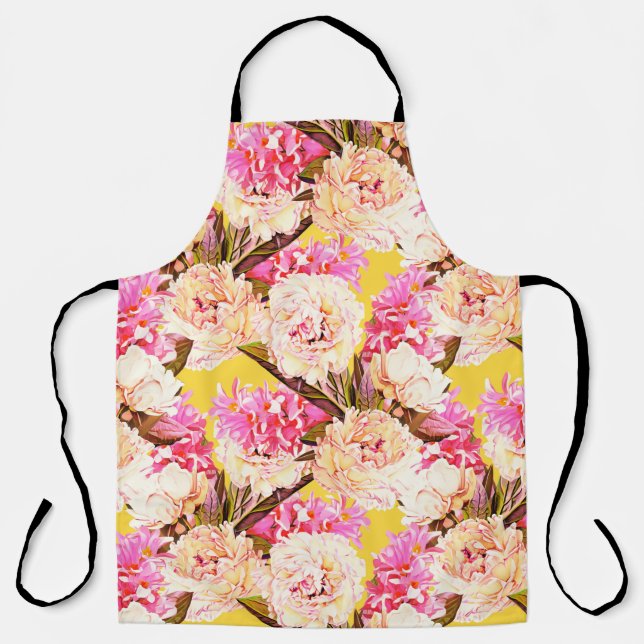 Hyacinth and peonis flowers, seamless pattern. Wat Apron (Front)