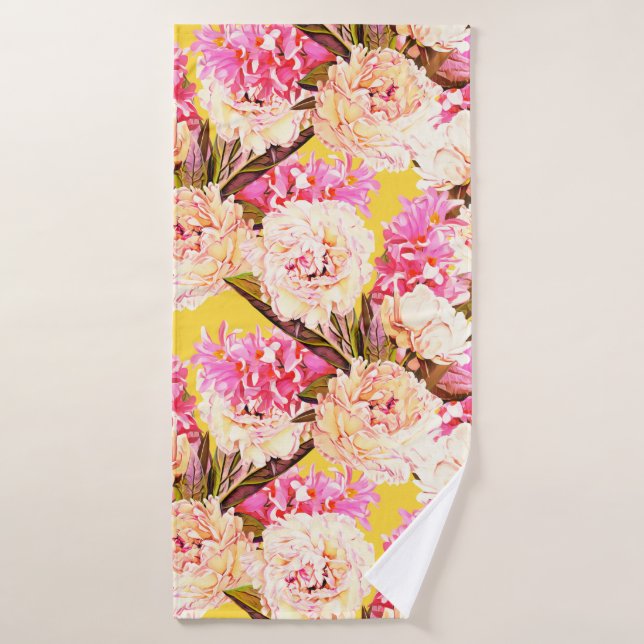 Hyacinth and peonis flowers, seamless pattern. Wat Bath Towel (Bath Towel)