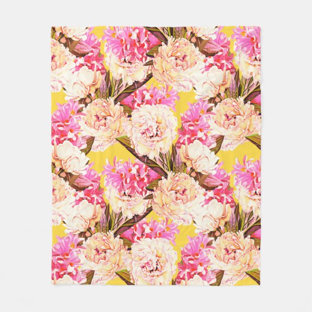 Hyacinth and peonis flowers, seamless pattern. Wat Fleece Blanket (Front)